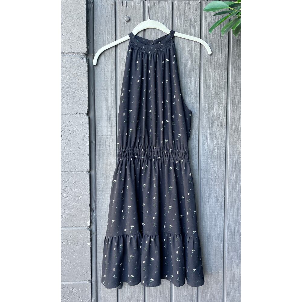 Wilfred Aritzia Effet Halter Mini Dress Black Open Back Size S Flowy